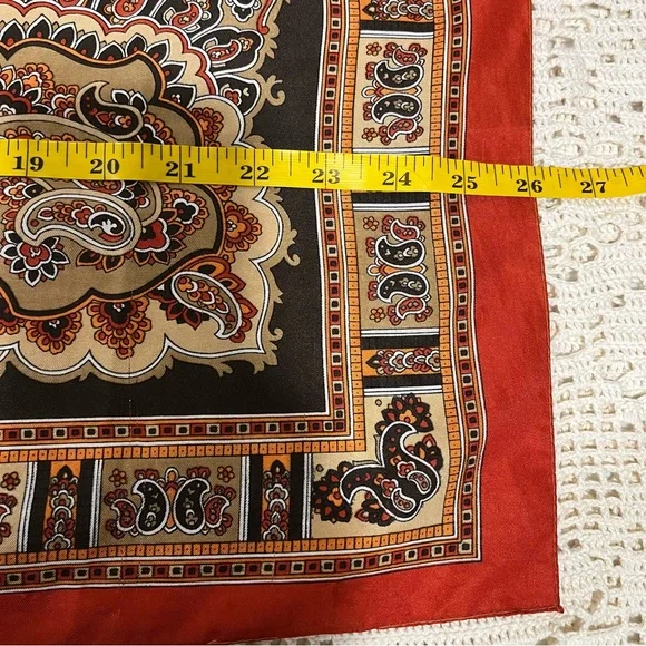 Vintage Square Brown with Orange Trim Scarf - Picture 4 of 5
